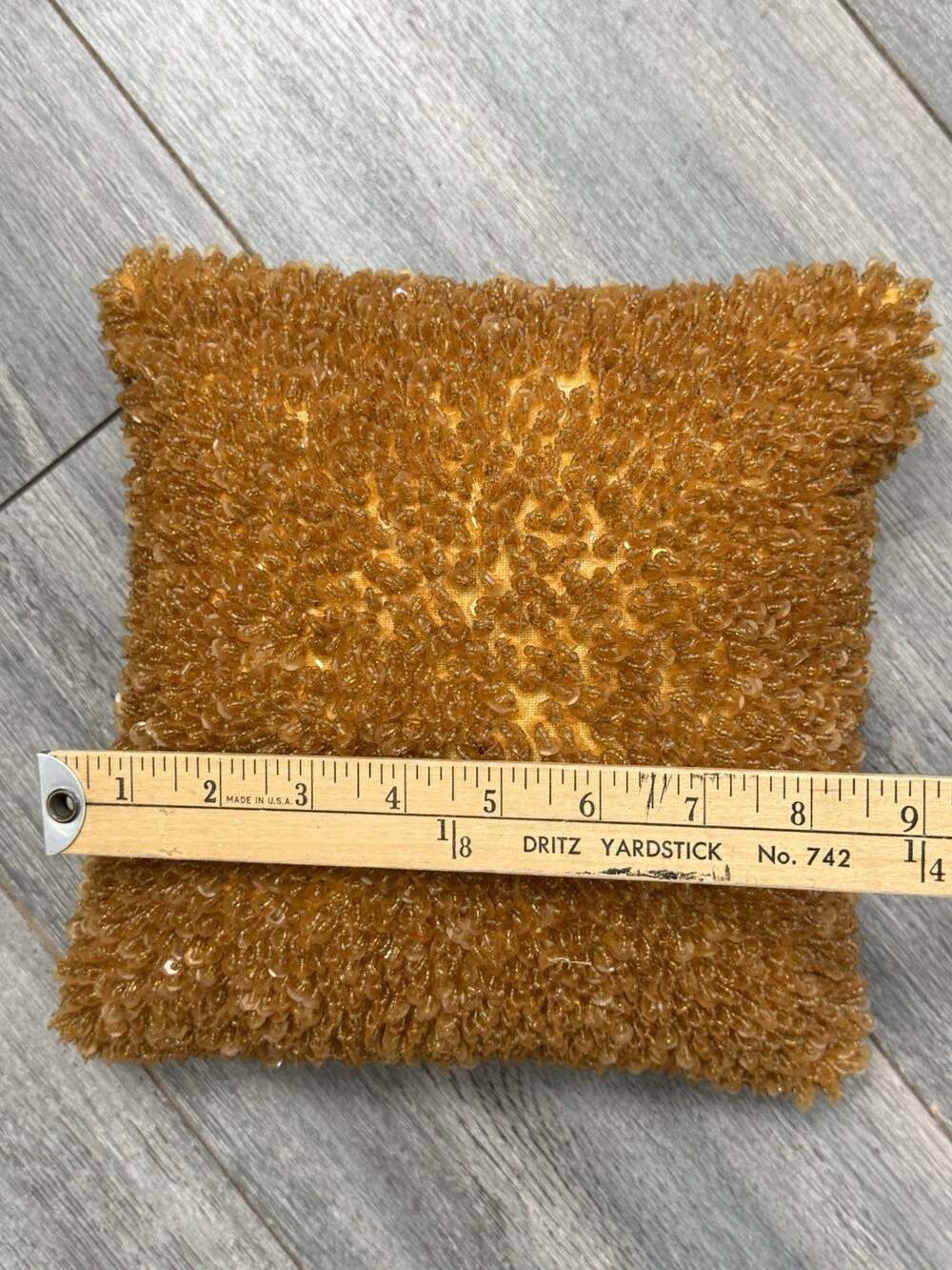 Raymond Waites Beaded Pillow Square Gold Raw Silk Back Zip Modernist Artsy Boho